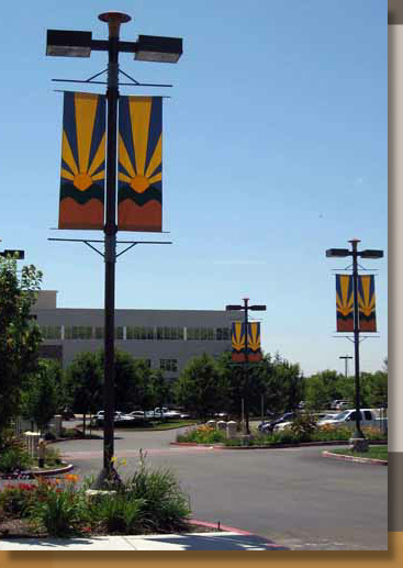 Banners and Flowering Pears at Folsom Gateway